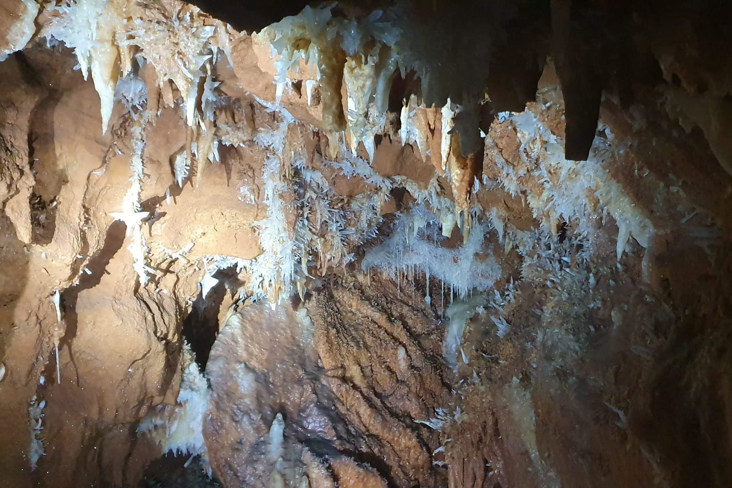 Kryształy kalcytu w jaskini Farcu Cristale - Rumunia